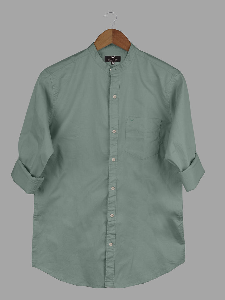 Mint Green Mandarin Collar Shirt On Hanger