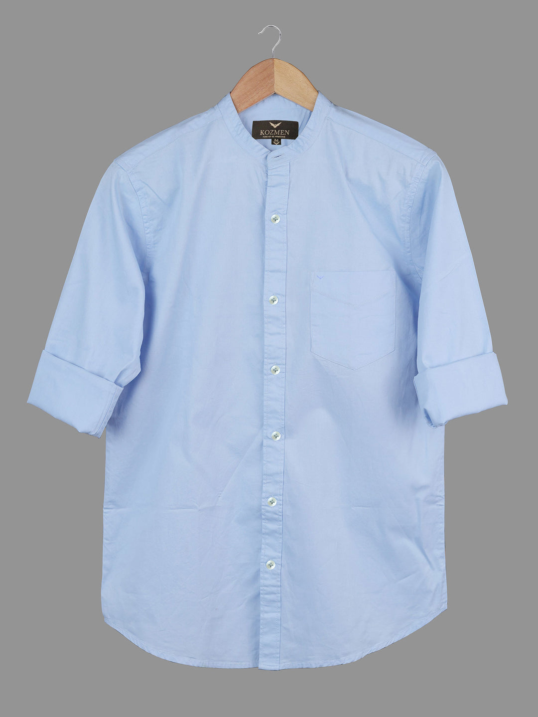 Maya Blue Premium Super Soft Solid Cotton Mandarin Collar Shirt