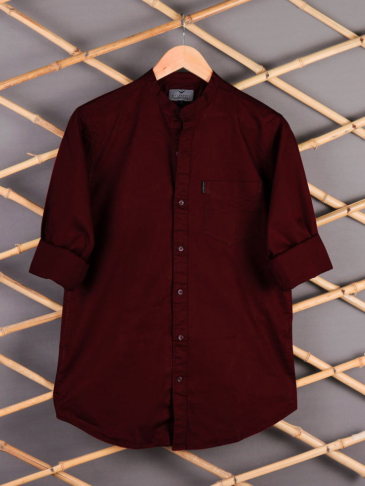 Maroon Premium Super Soft Solid Cotton Mandarin Collar Shirt