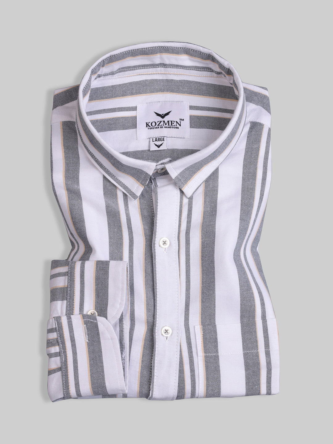 Grey with Beige Balanced London Striped Cotton Shirt