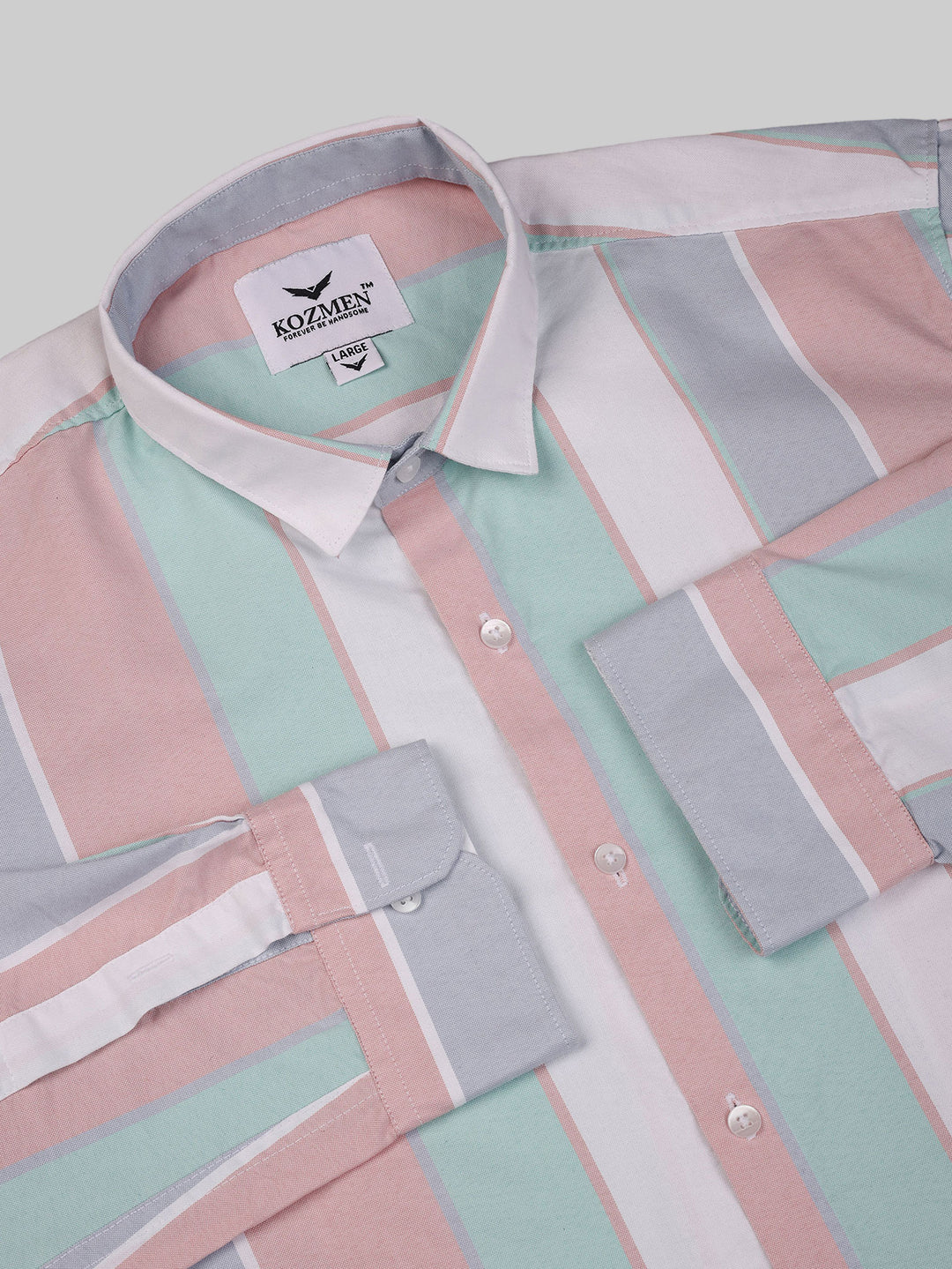 Sky,Pink & Sea Foam Green Striped Cotton Shirt