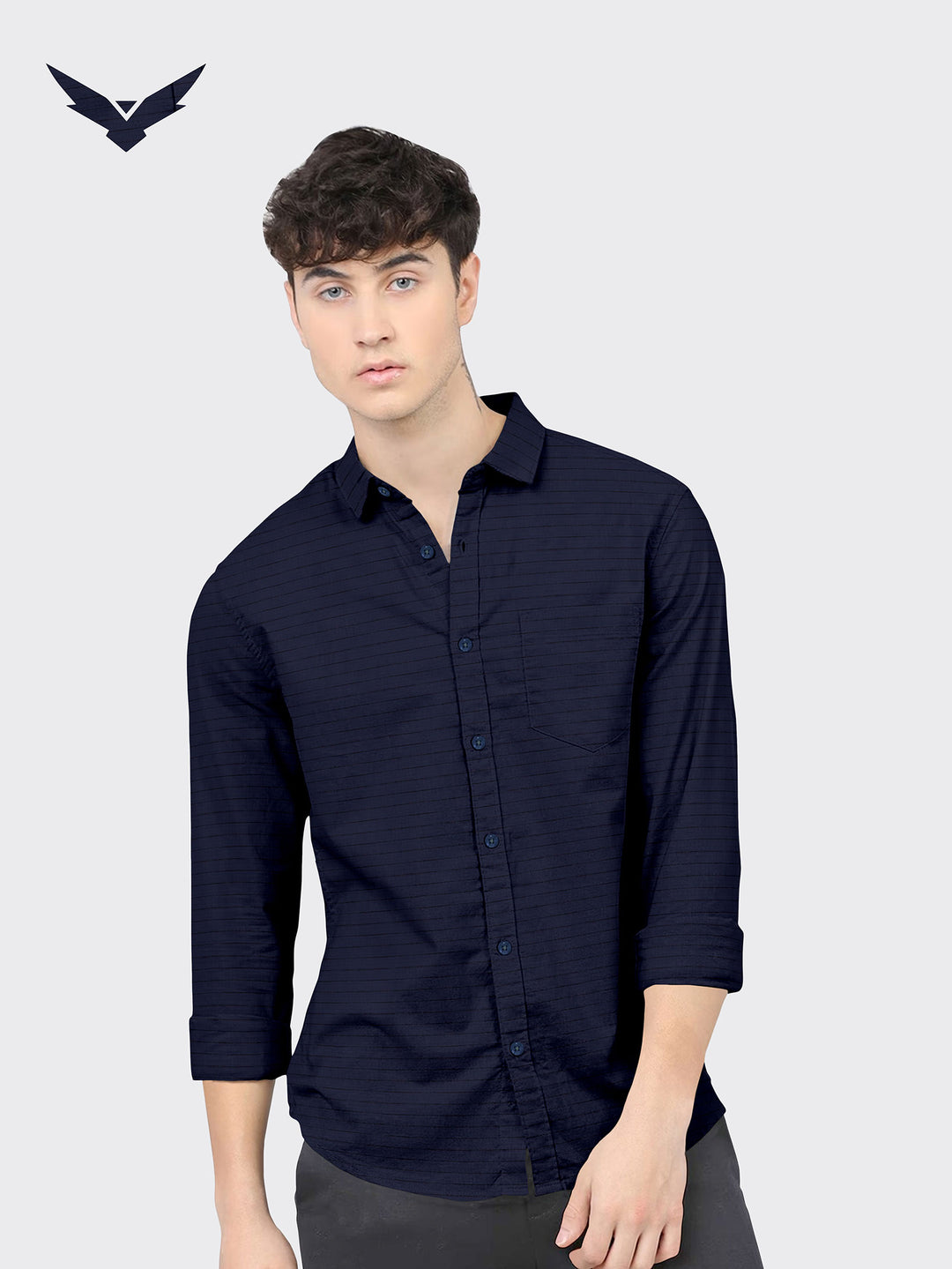 Navy Blue Color Weft Dobby Soft Cotton Solid Shirt