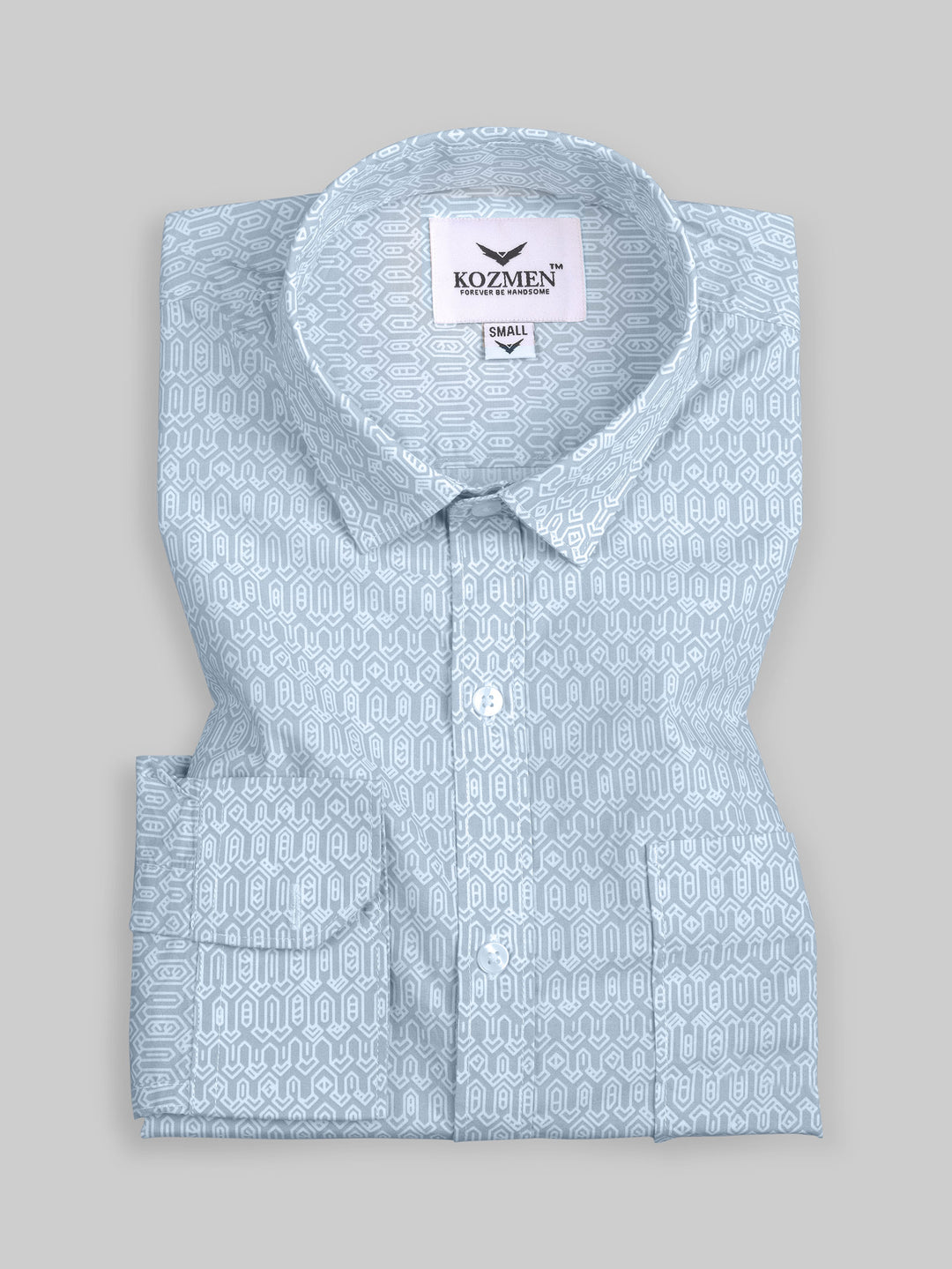 Blue Geometric Printed Luxurious Oxford Cotton Casual Shirt 