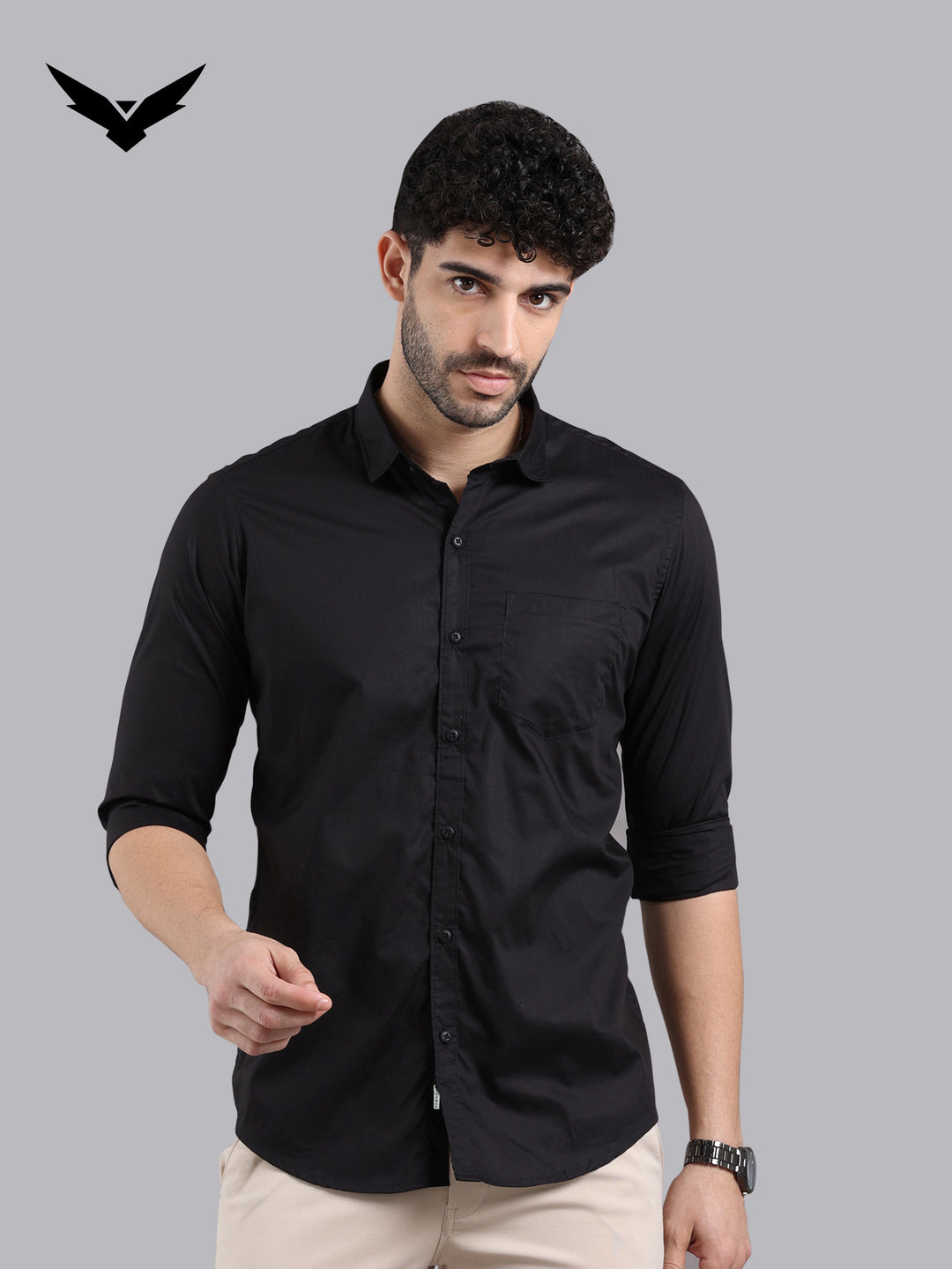 Black Color Satin Soft Cotton Solid Shirt