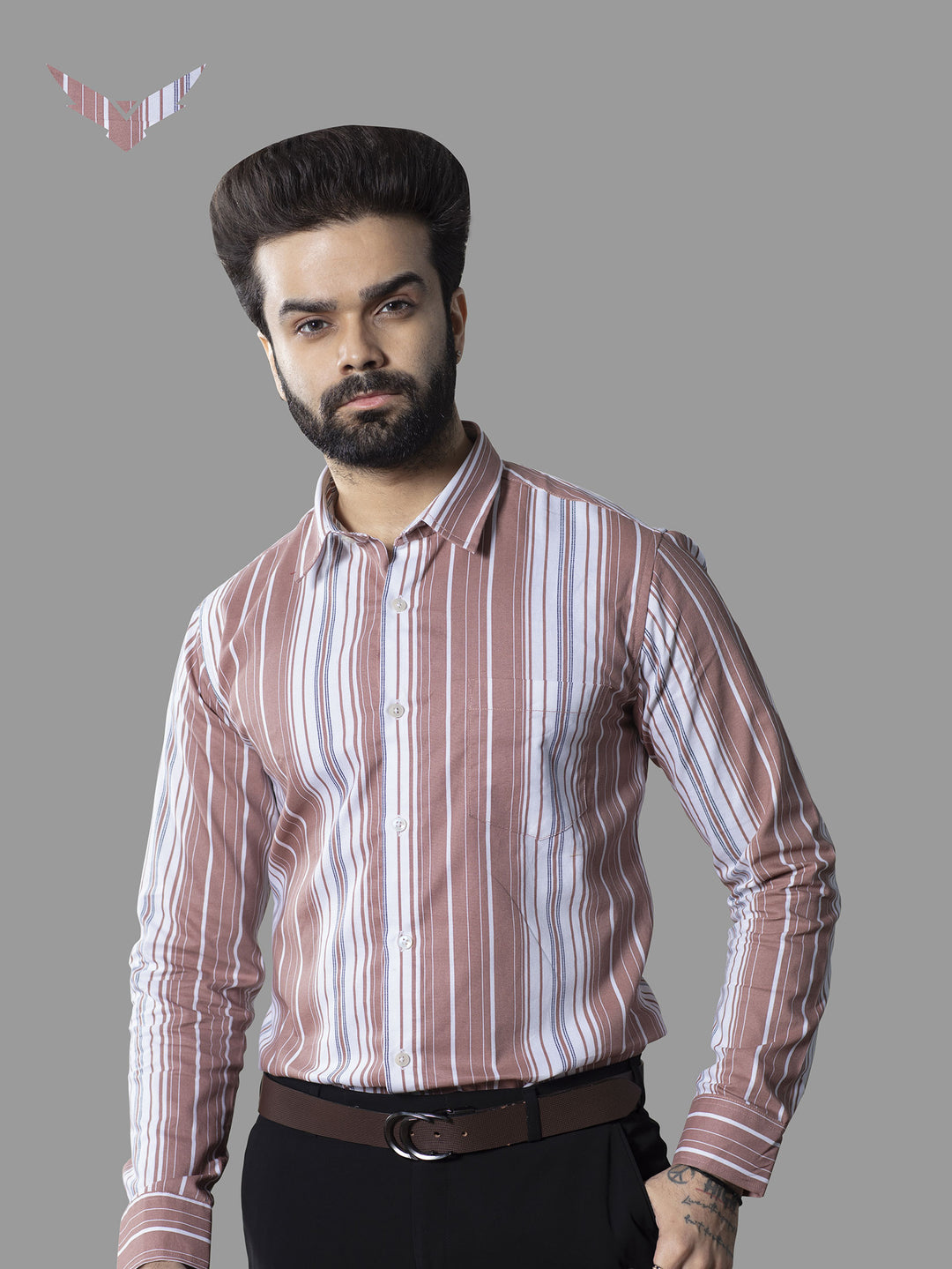 Badami Balanced Striped Oxford Print Cotton Shirt for men