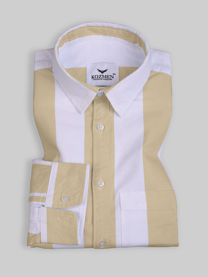 Light Brown with White London Striped Cotton Shirt