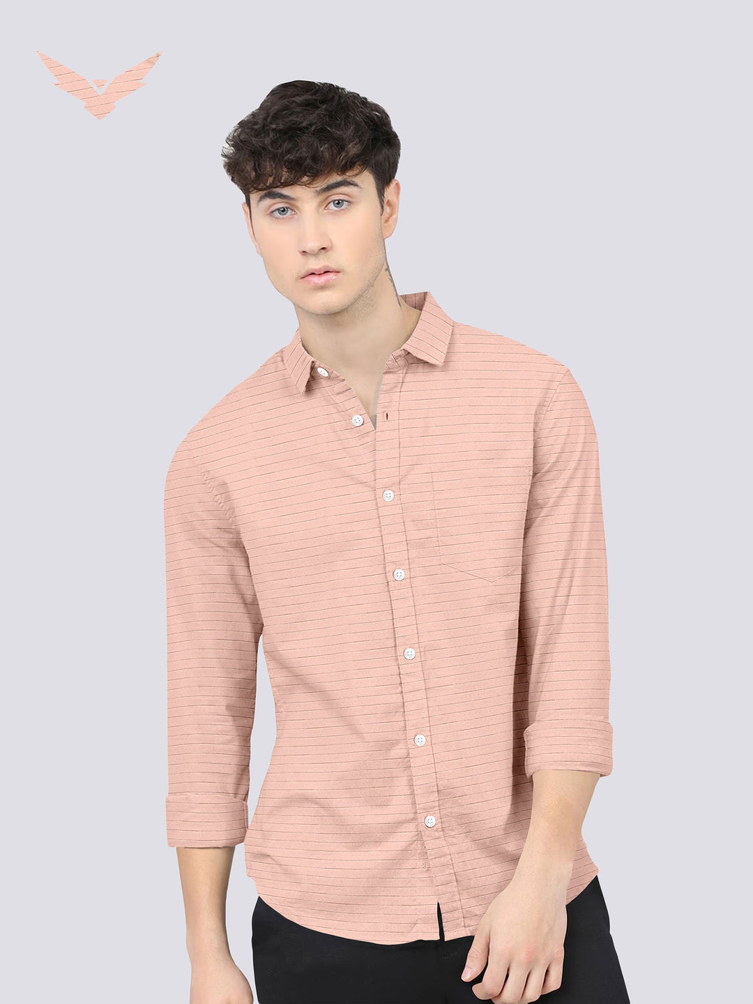 PeachPuff Color Weft Dobby Soft Cotton Solid Shirt