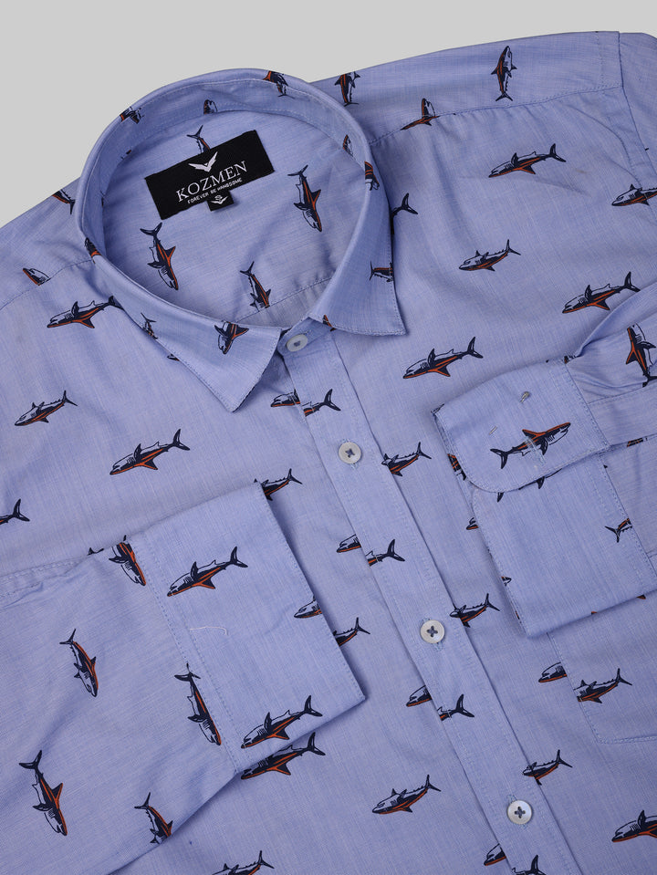 Blue Whale Print Cotton Shirt