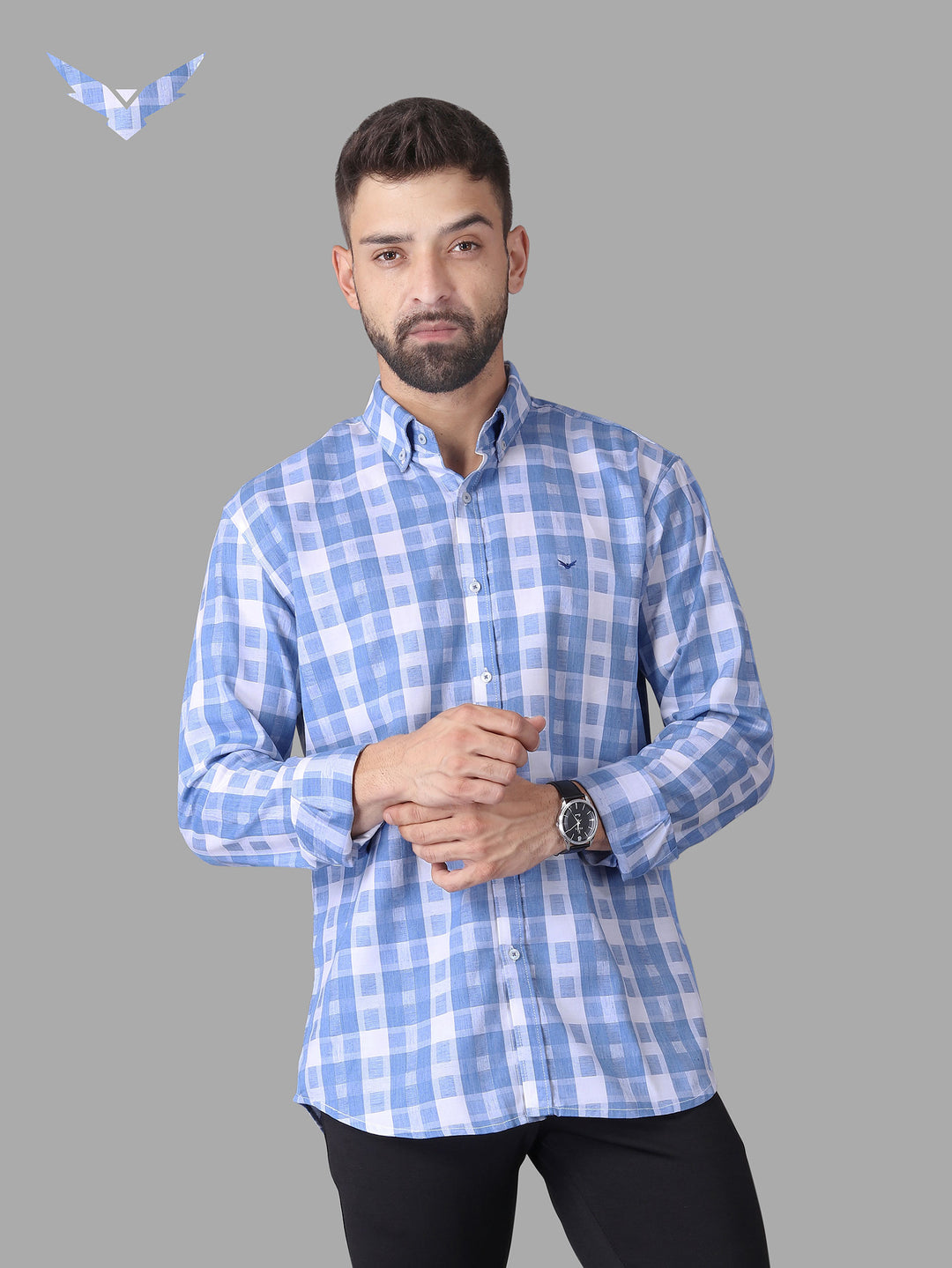 Blue Checkered Button Down Collar Shirt