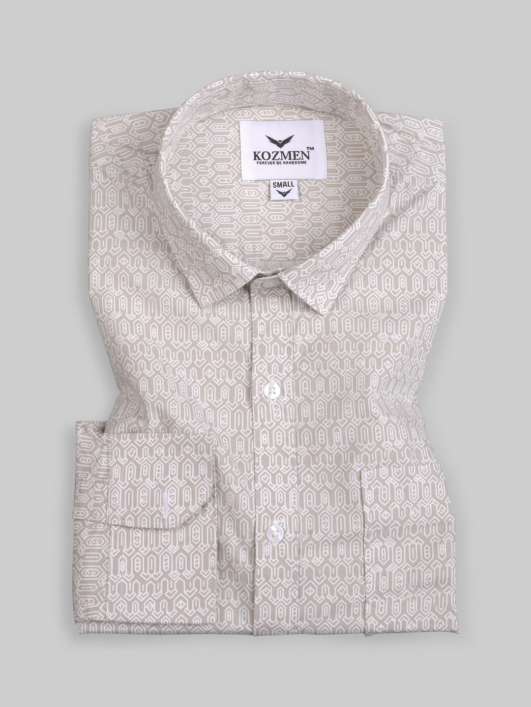 Beige Geometric Printed Luxurious Oxford Cotton Shirt