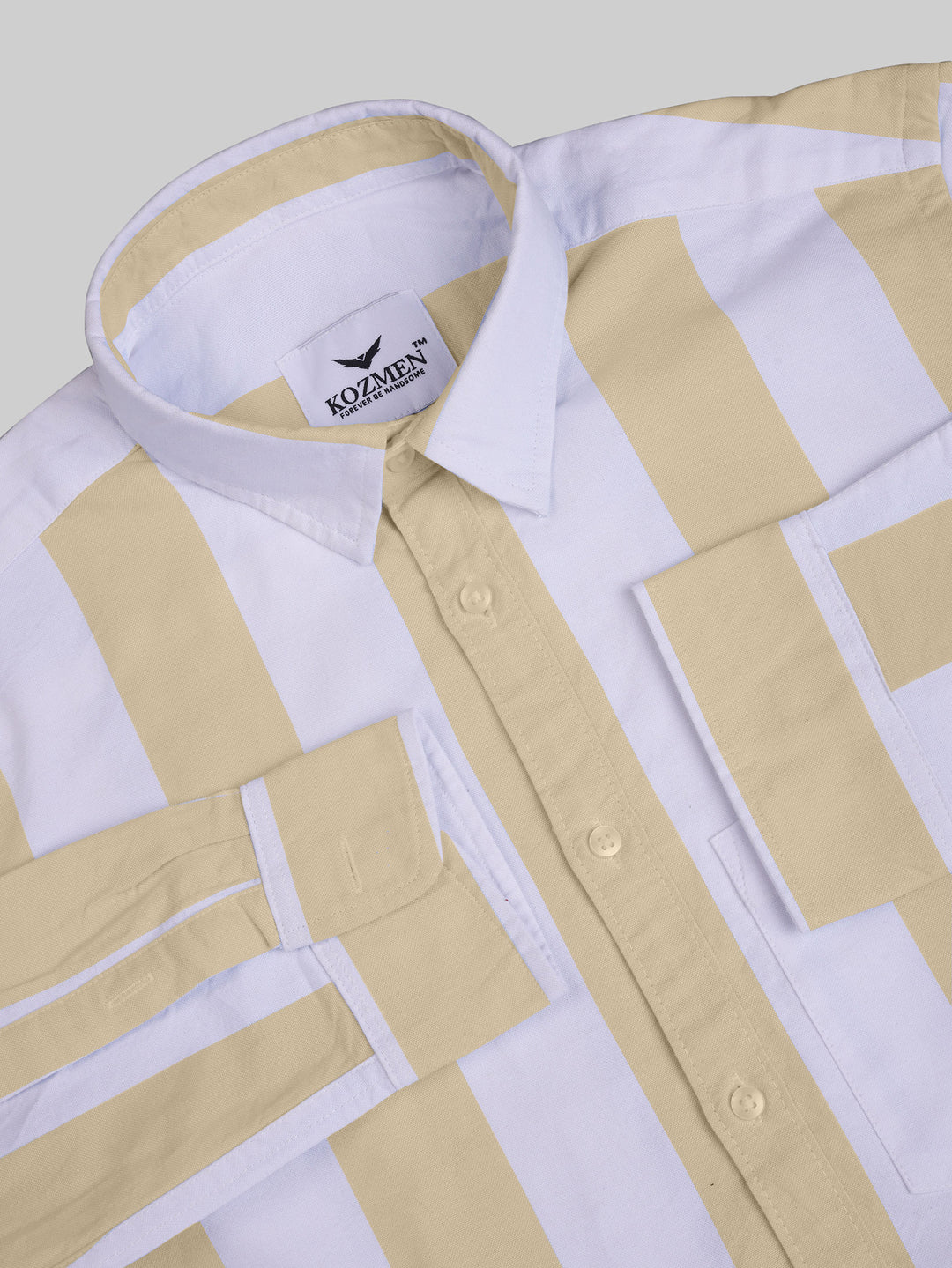 Light Brown with White London Striped Cotton Shirt