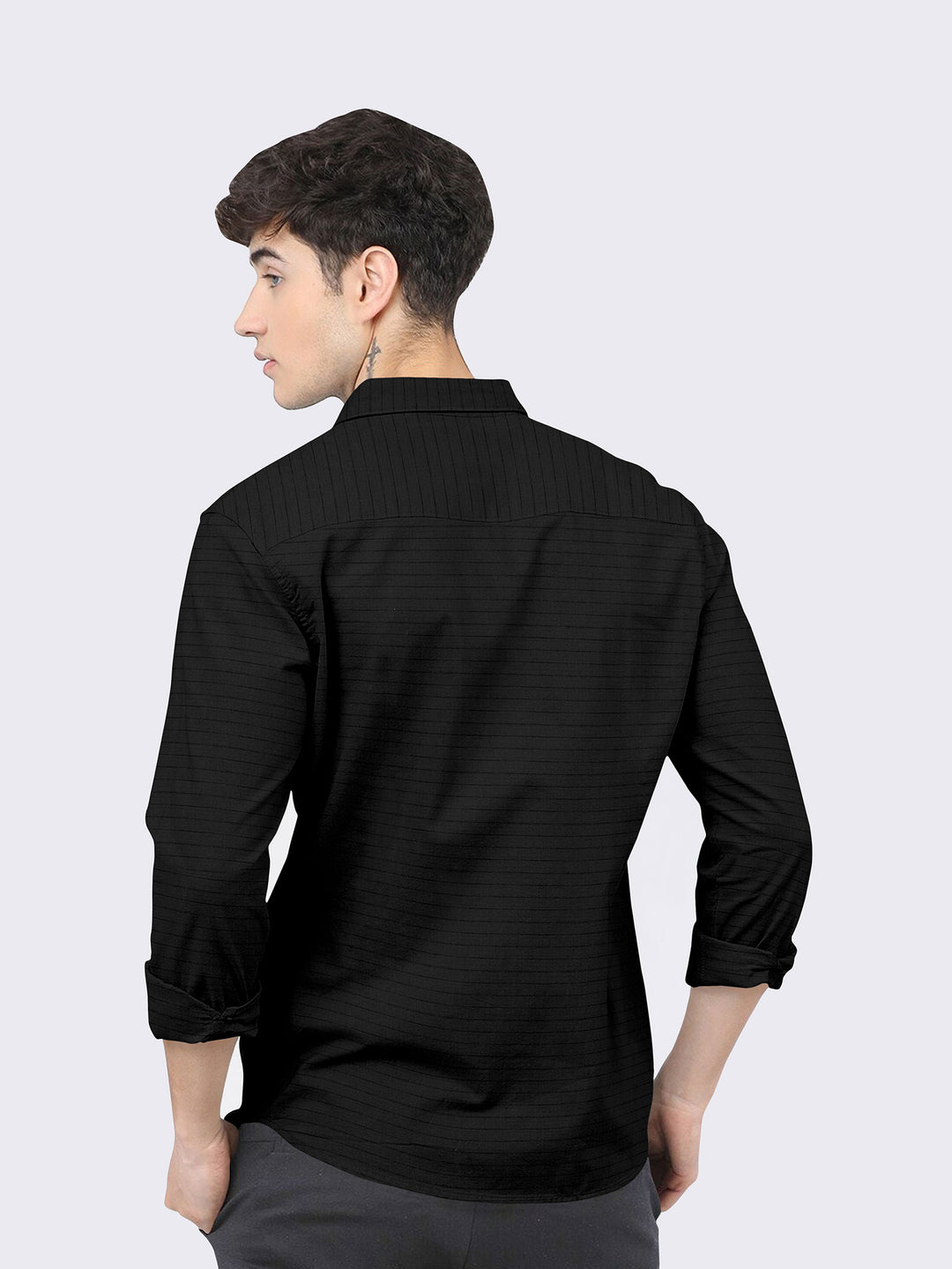 Black Color Weft Dobby Soft Cotton Solid Shirt