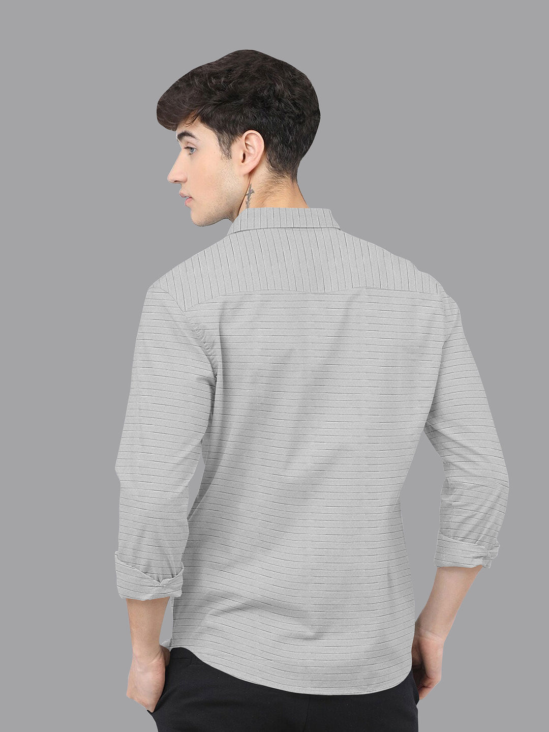 Grey Color Weft Dobby Soft Cotton Solid Shirt