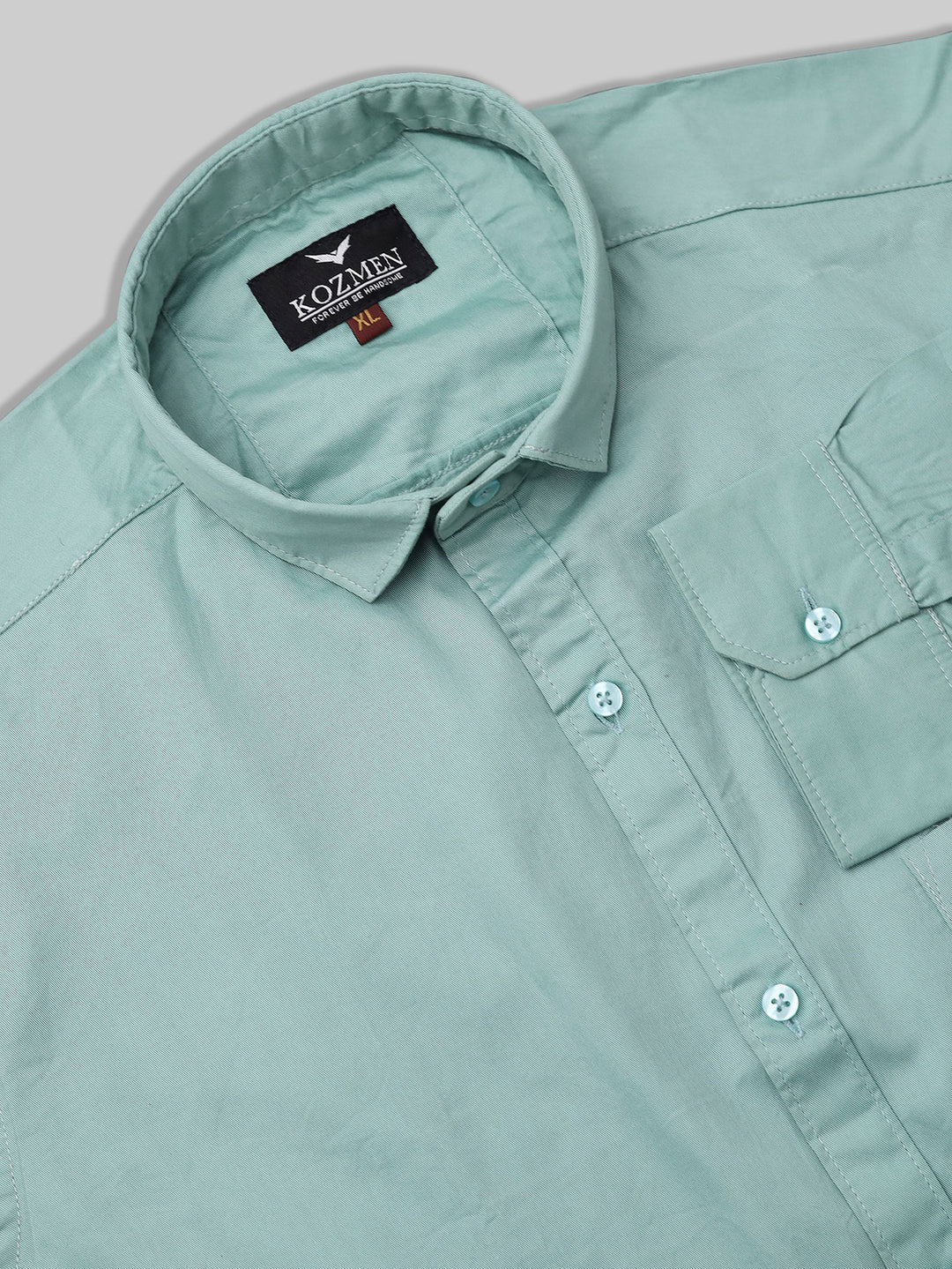 Kozmen Green Plain Pure Cotton Shirt, Casual, Full Sleeves at Rs