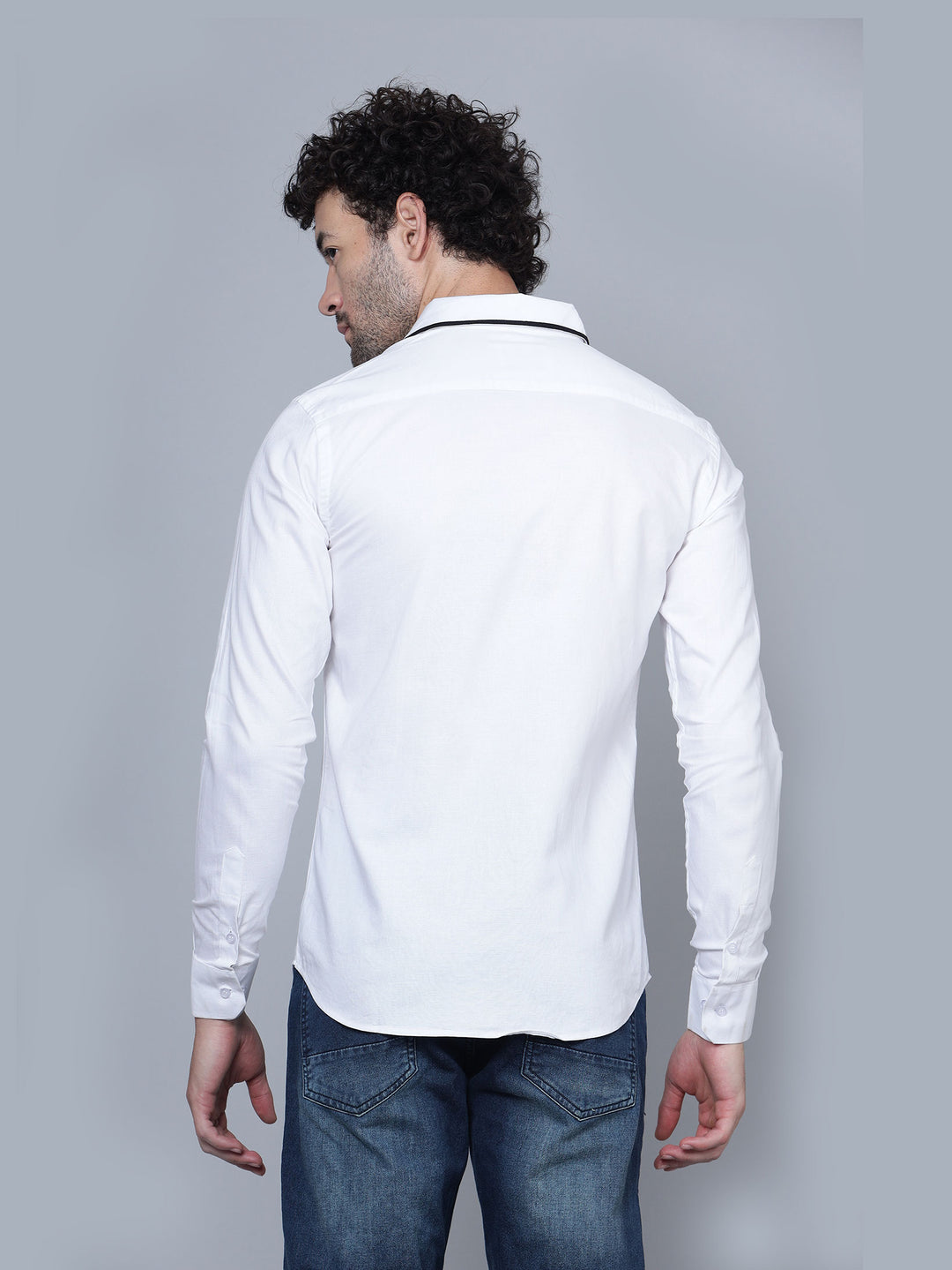 Premium Quality Cotton White designer Black Cordon Collar Shirt