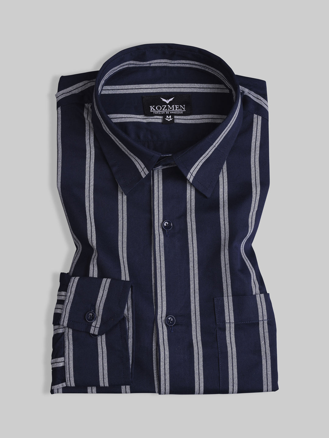 Navy Blue Color Pin and Candy Striped 2/1 Twill Cotton Shirt