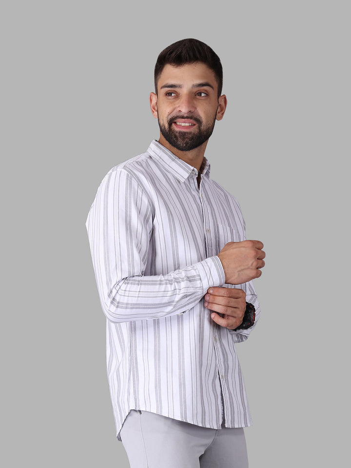 Black with White Track Striped Cotton Shirt