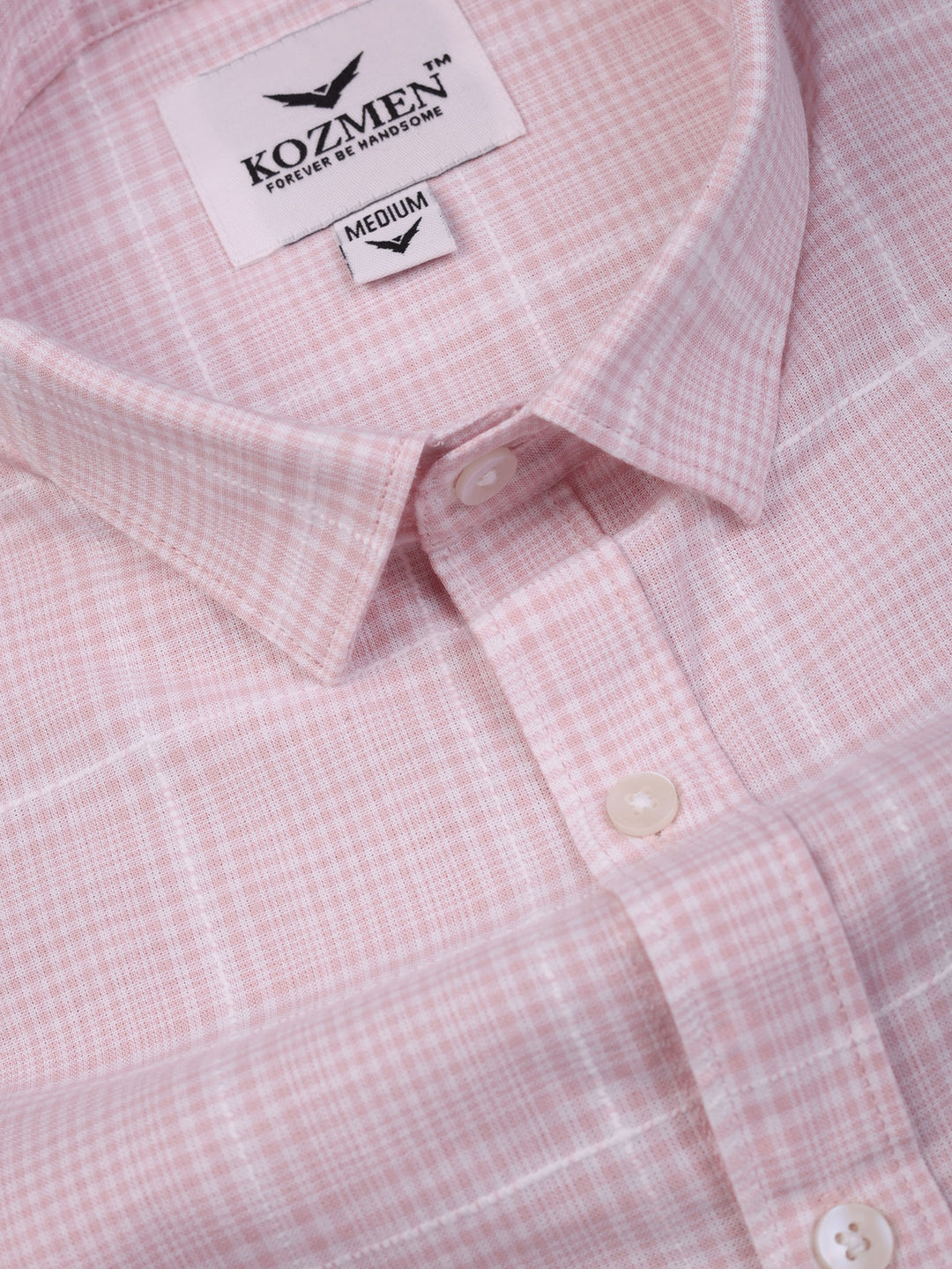 Pink & White Turtan Plaid Cotton Casual Shirt