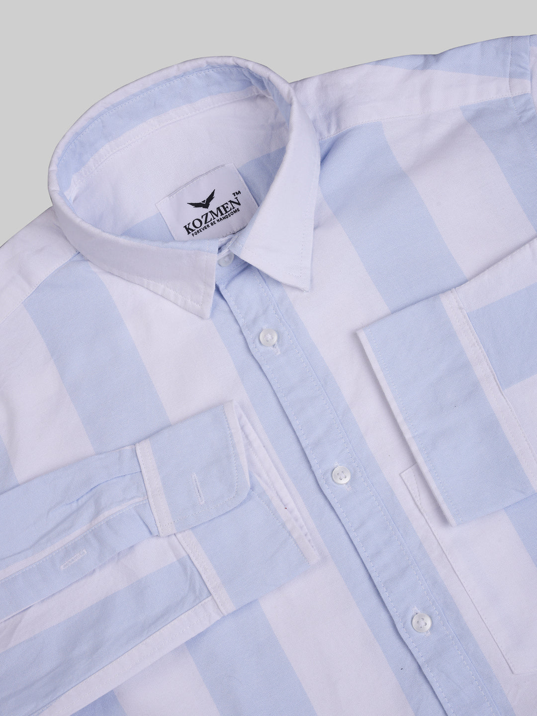 Light Blue with White London Striped Cotton Shirt