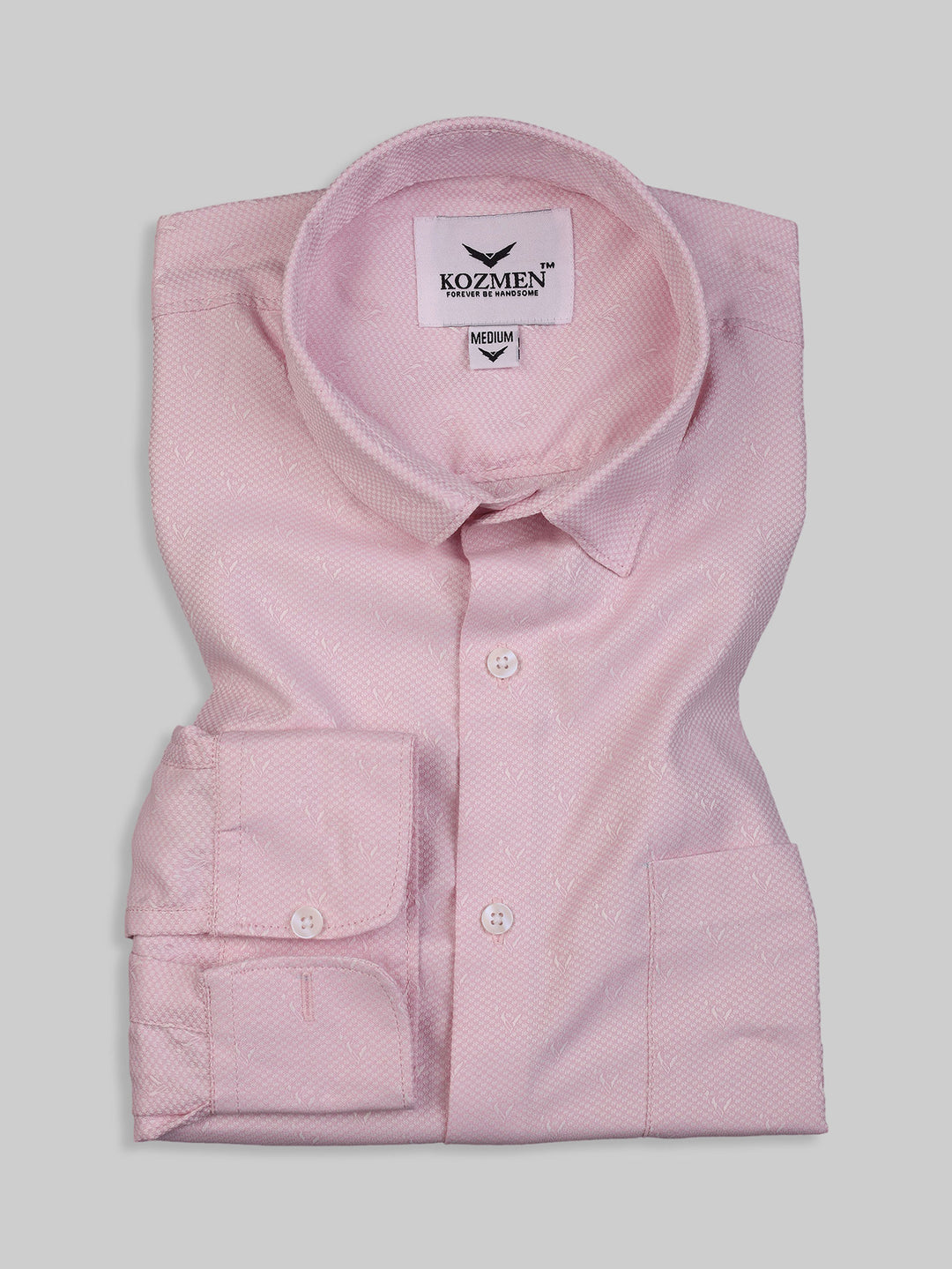 Soft Pink Cotton Casual with Micro Leaf Print Shirt