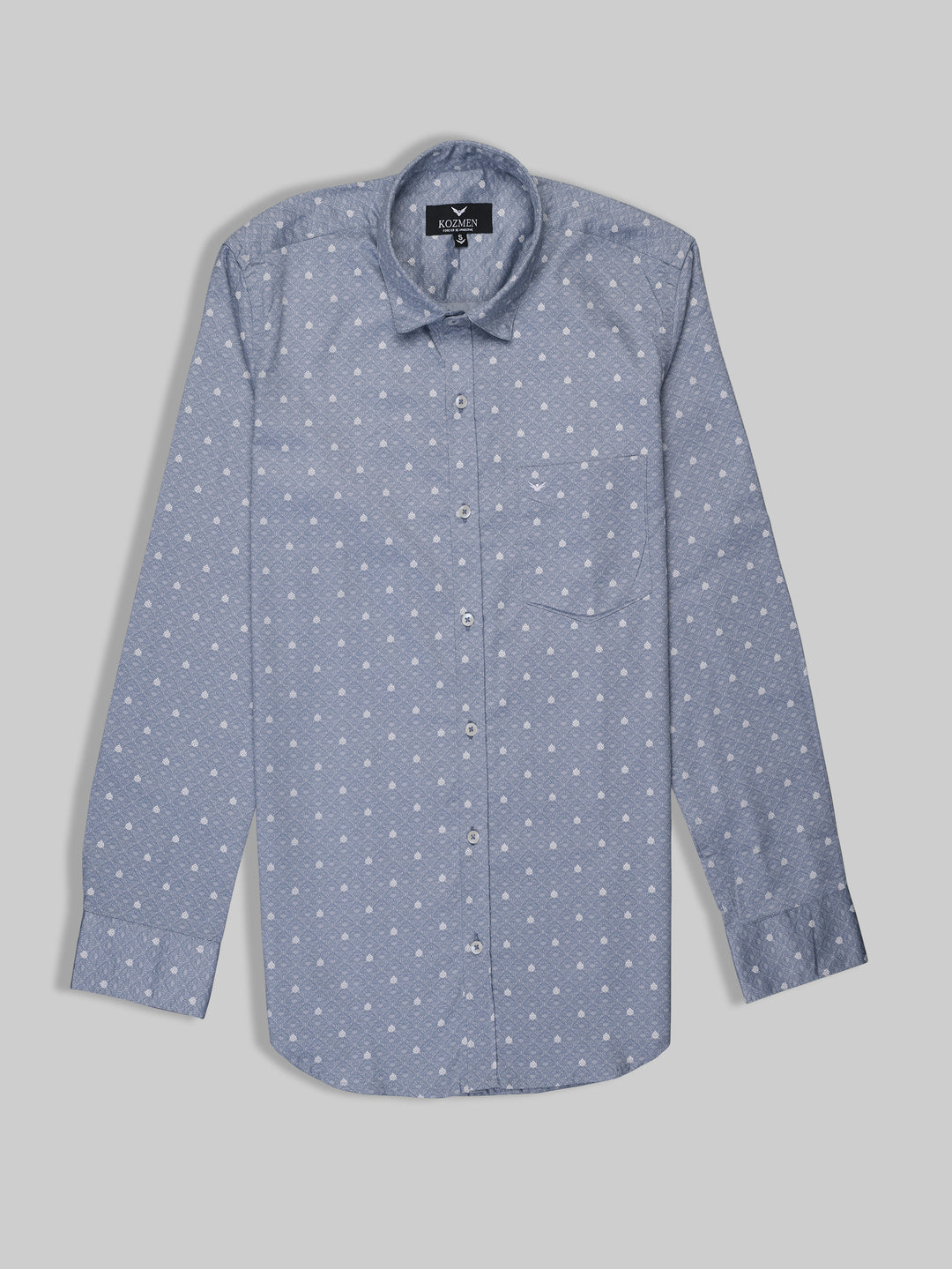 Damask Print Light Blue & Gray Cotton Shirt