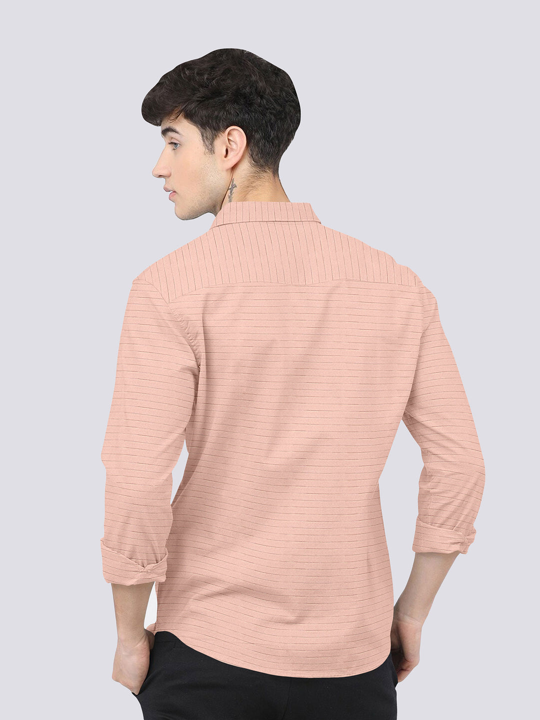 PeachPuff Color Weft Dobby Soft Cotton Solid Shirt