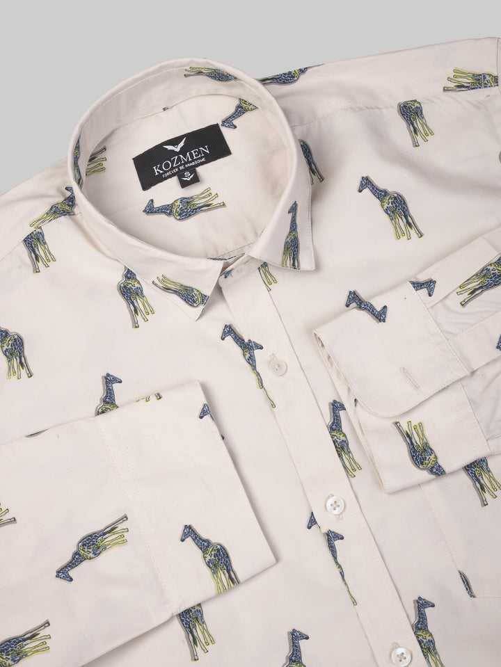 Cream Color Giraffe Print Cotton Shirt