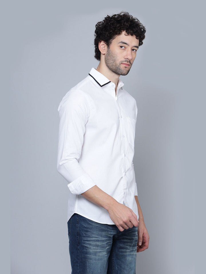 Premium Quality Cotton White designer Black Cordon Collar Shirt