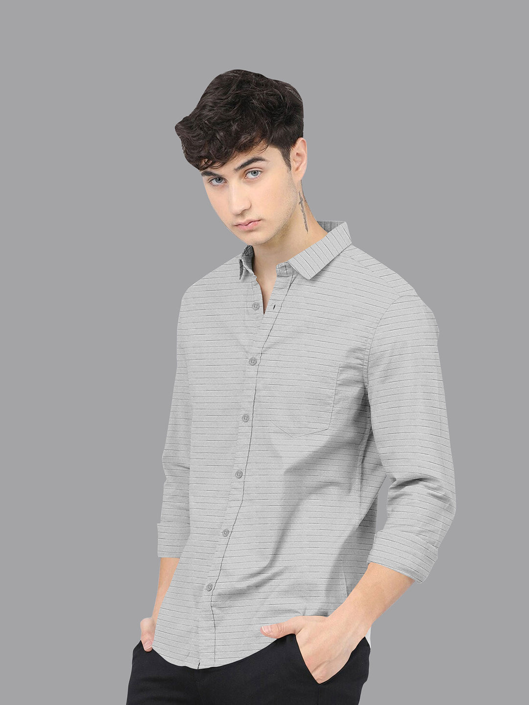 Grey Color Weft Dobby Soft Cotton Solid Shirt