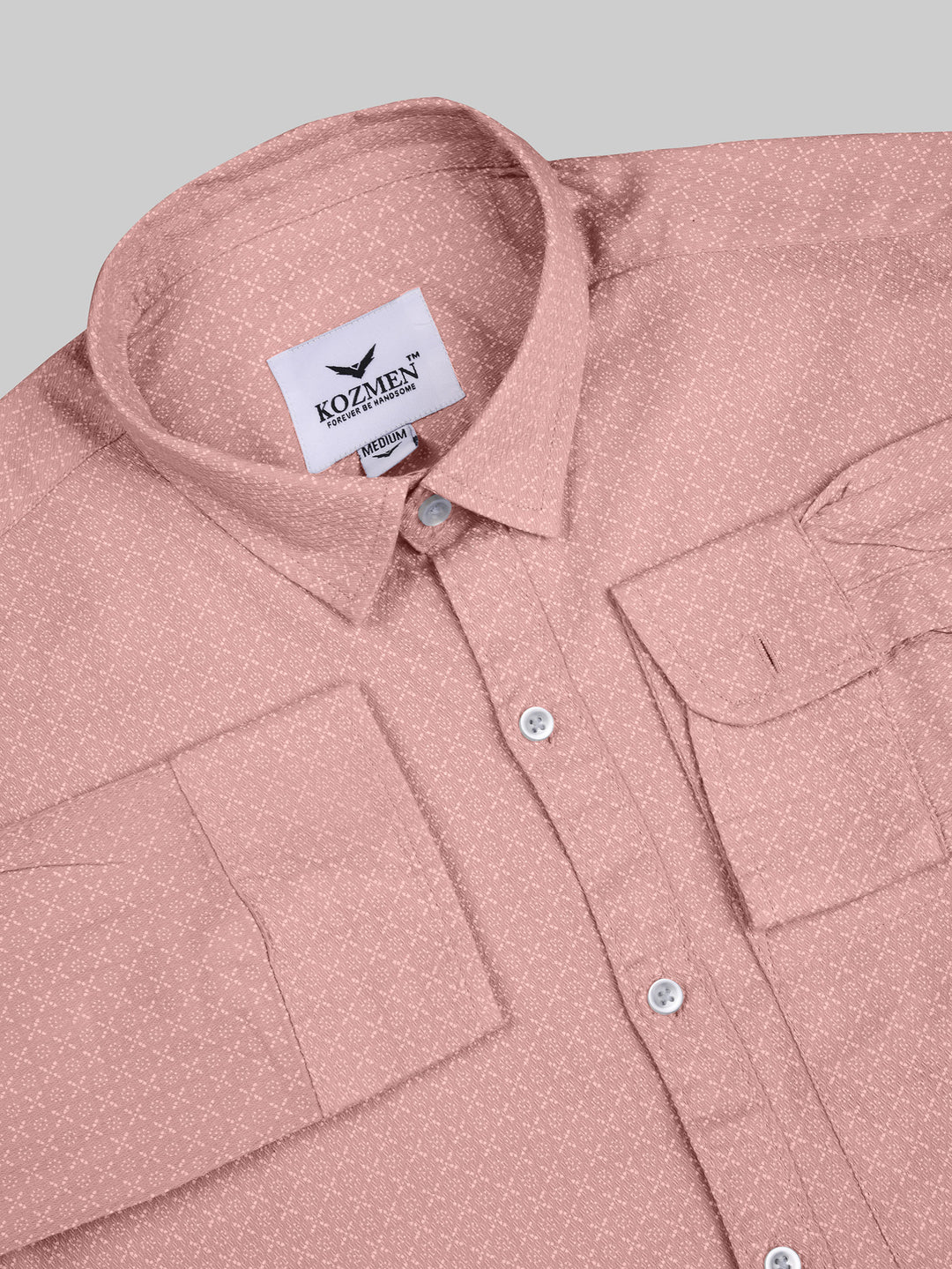 Flamingo Pink with White Micro Dot Print Cotton Shirt