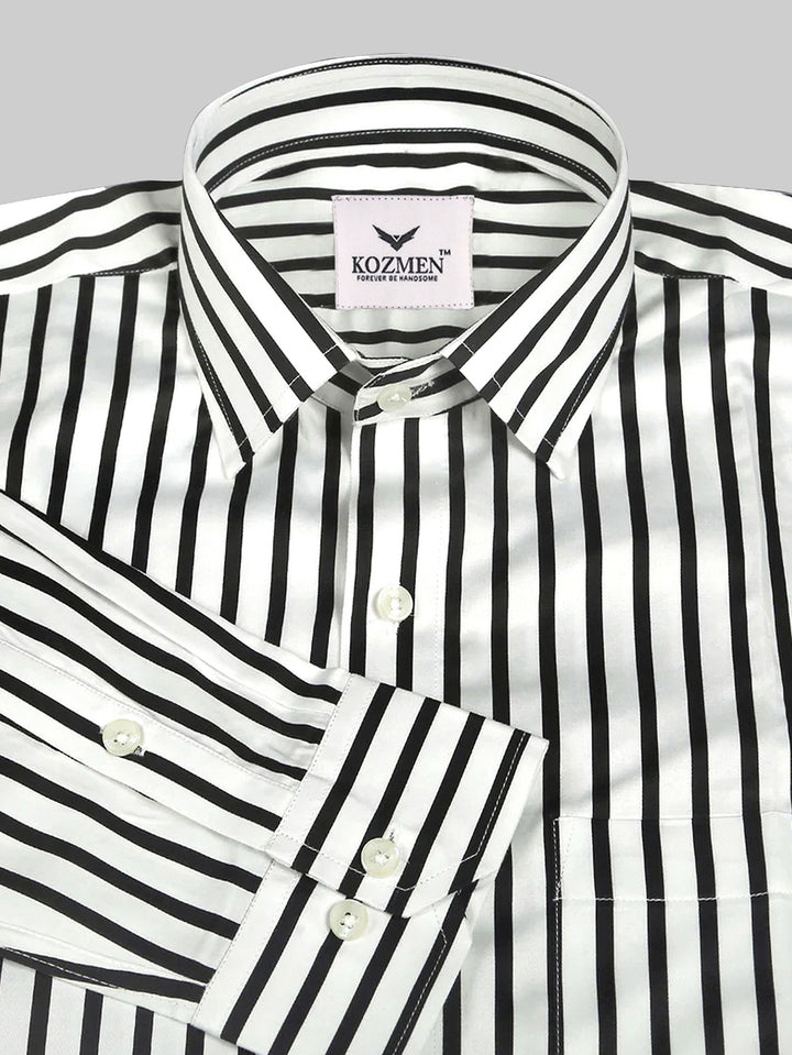 Bright White with Black soft cotton Premium stripe shirt