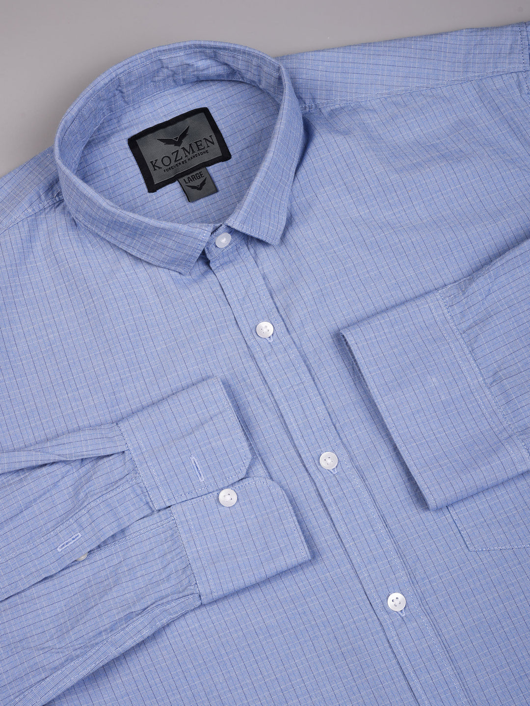 Dark Cobalt Blue Checkered Cotton  Shirt
