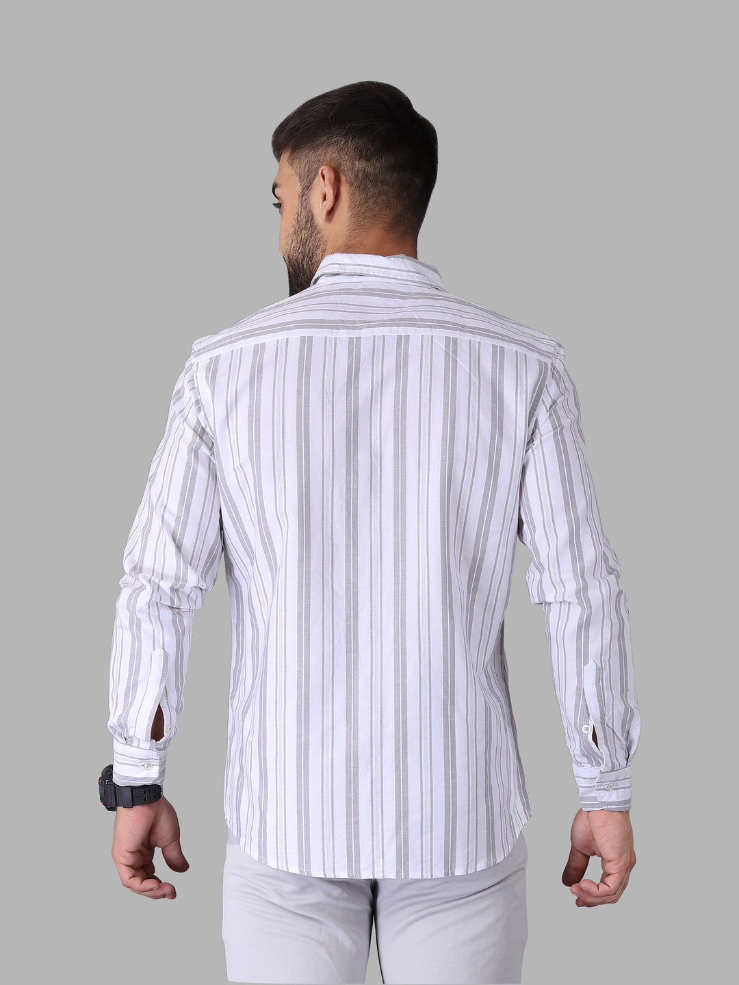 Black with White Track Striped Cotton Shirt