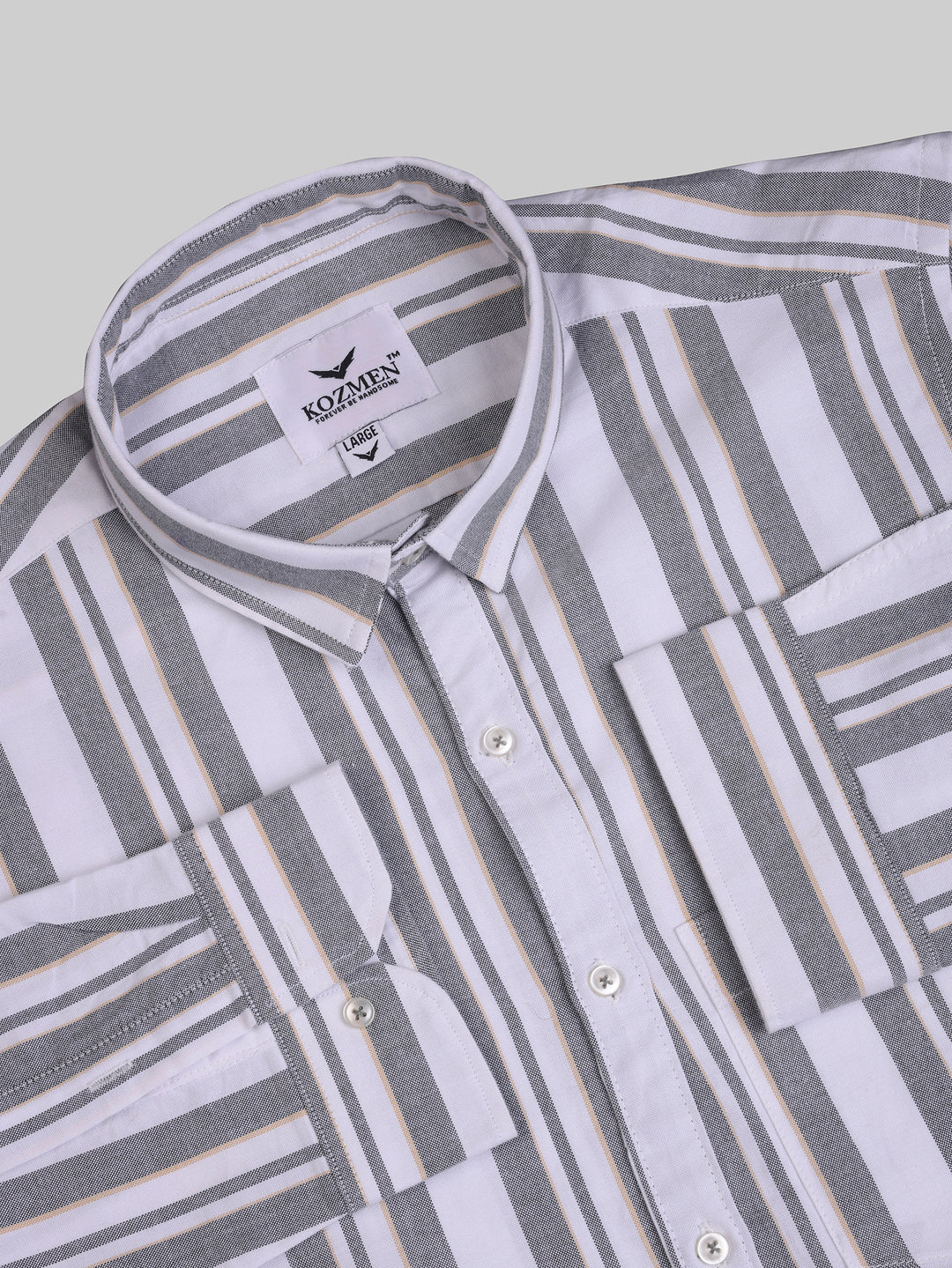 Grey with Beige Balanced London Striped Cotton Shirt