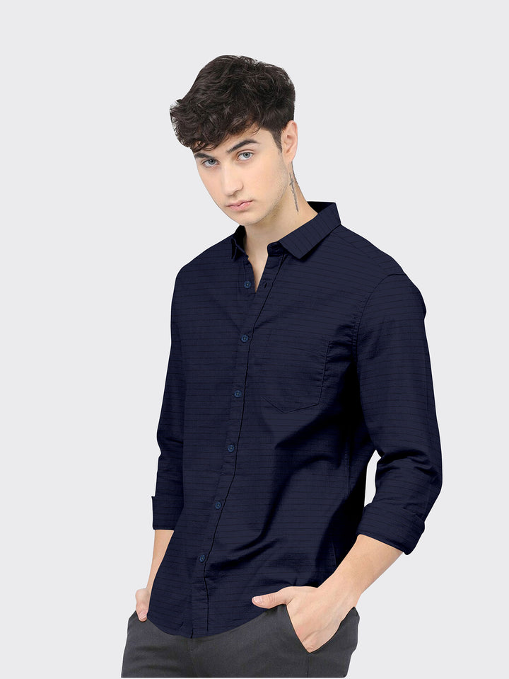 Navy Blue Color Weft Dobby Soft Cotton Solid Shirt
