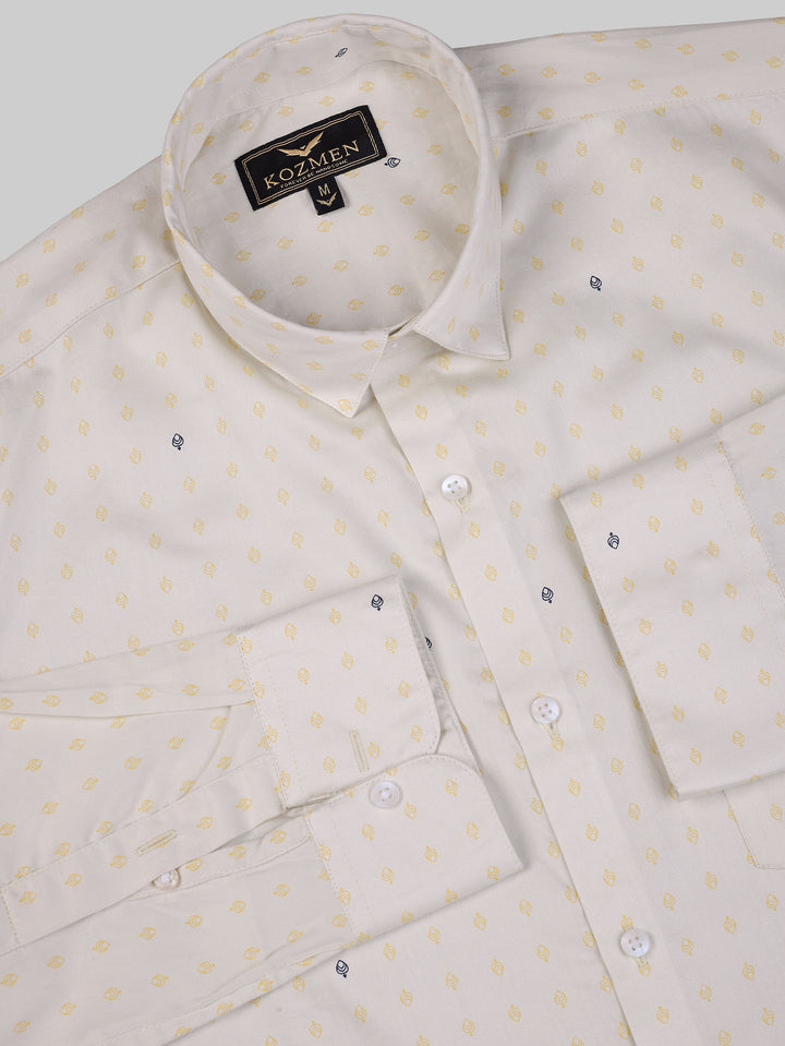 Lemon Yellow Multi Printed Cotton Formal Shirt