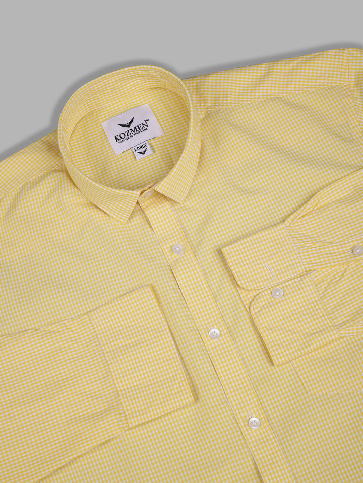 Yellow Premium Quality Gingham Checkered  Shirt