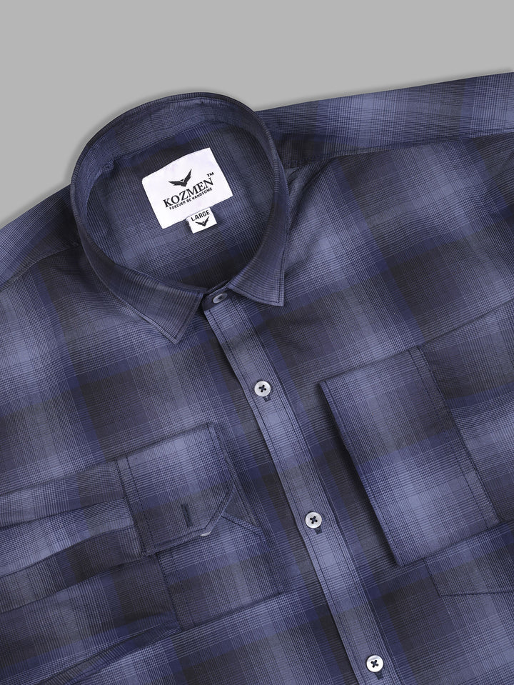 NAVY BLUE CHECKED COTTON CASUAL SHIRT