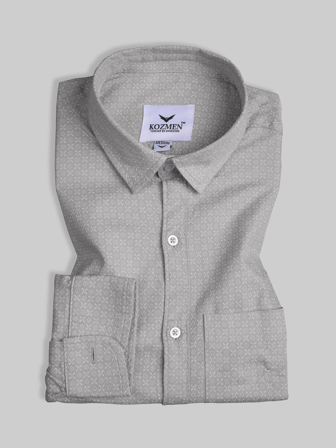 Rhino Grey with White Micro Dot Print Cotton Shirt