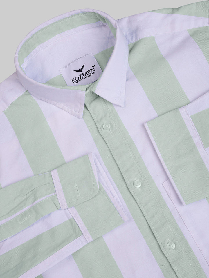 Light Green with White London Striped Cotton Shirt