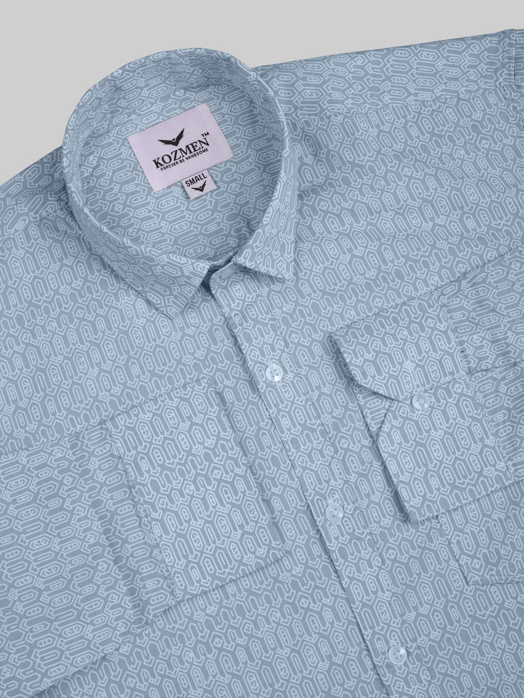Glacier Blue Geometric Printed Luxurious Oxford Cotton Regular Fit Shirt