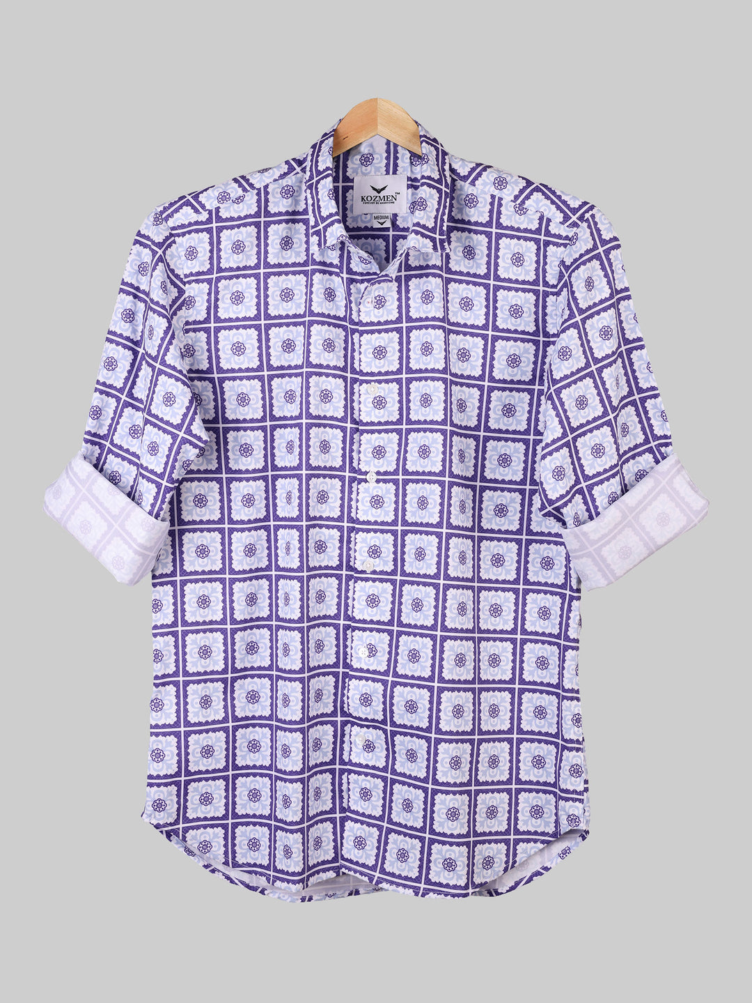 Purple & White Floral Print Partywear Shirt