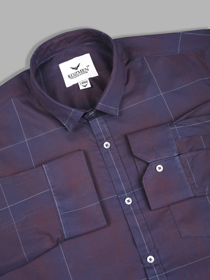 Dark Violet Cotton Checkered Shirt