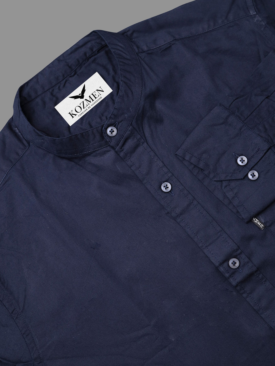 Denim Blue Premium Super Soft Solid Cotton Mandarin Collar Shirt