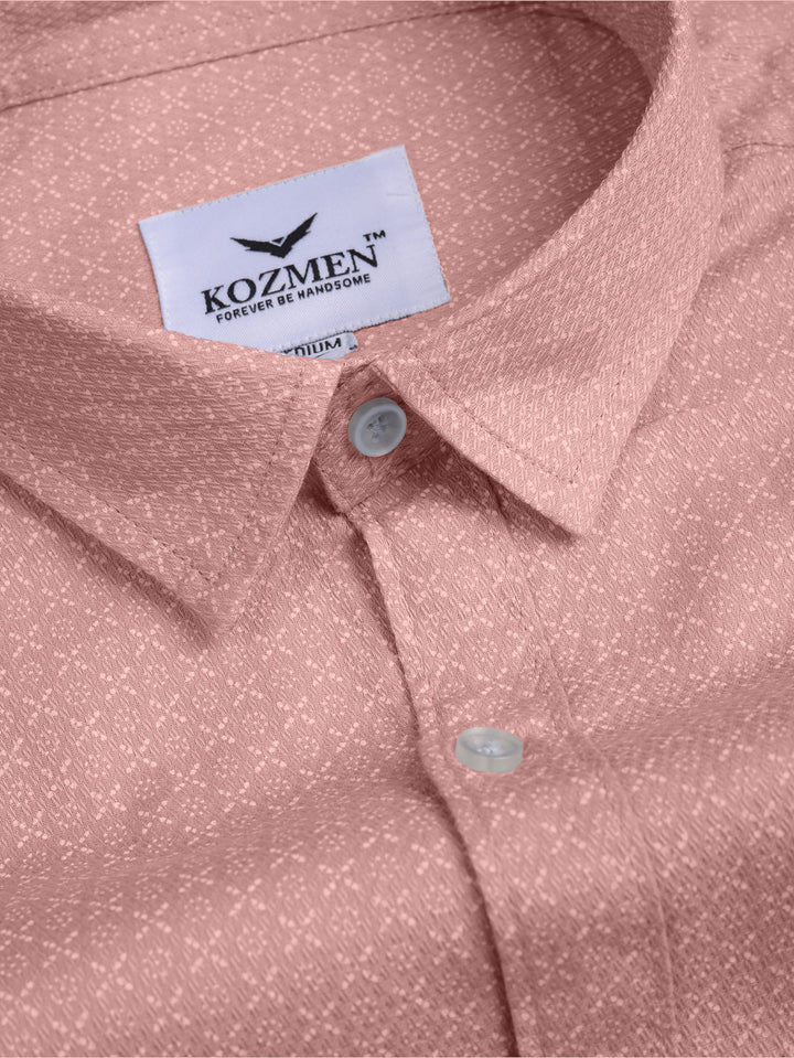 Flamingo Pink with White Micro Dot Print Cotton Shirt