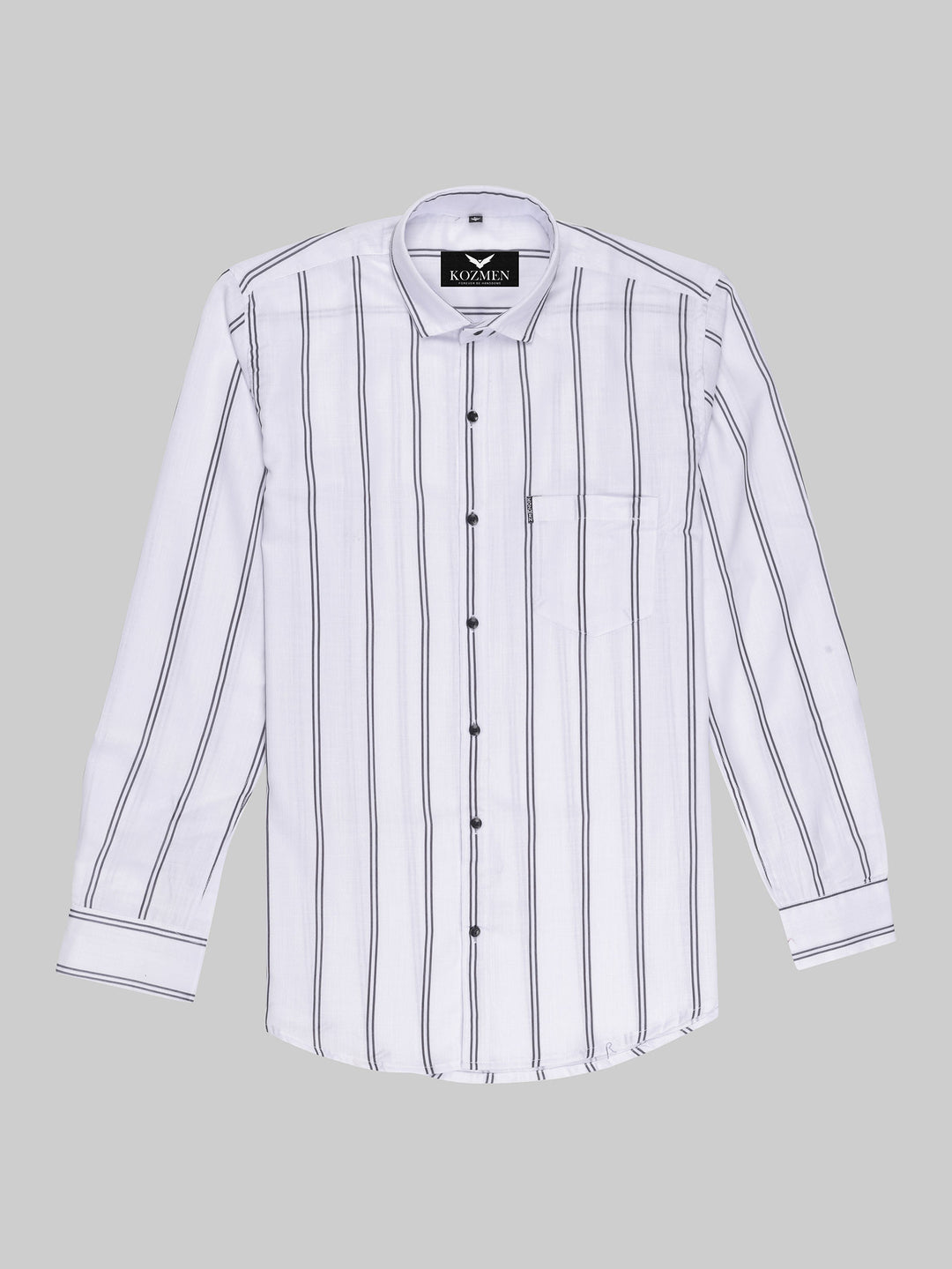 White Color Men Cotton Casual Striped Shirt