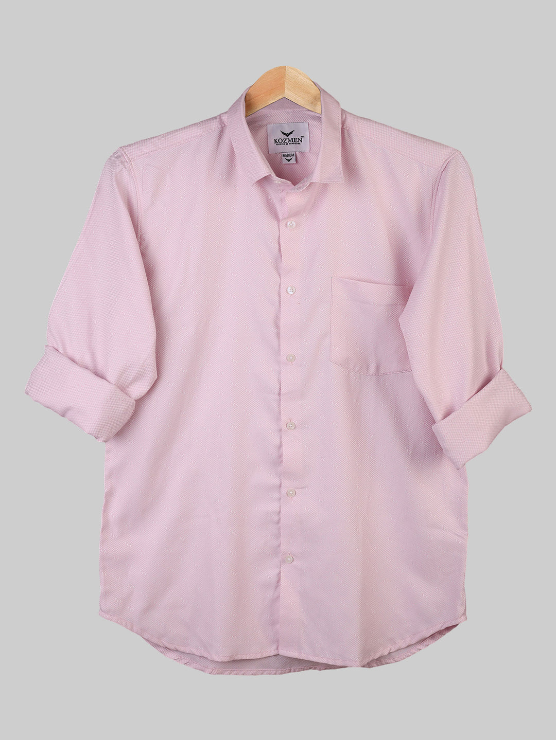 Soft Pink Cotton Casual with Micro Leaf Print Shirt