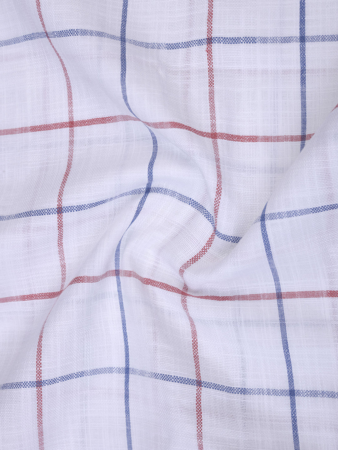 Red & Blue Windowpane Check  Cotton White Shirt