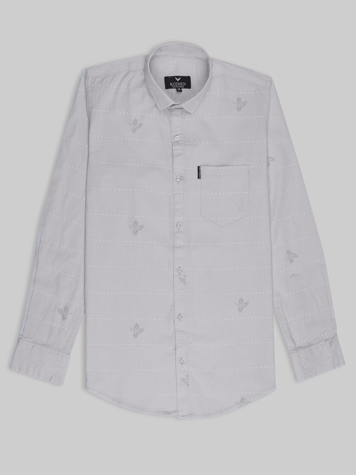 Grey Color Casual Maple Leaf Print Shirt