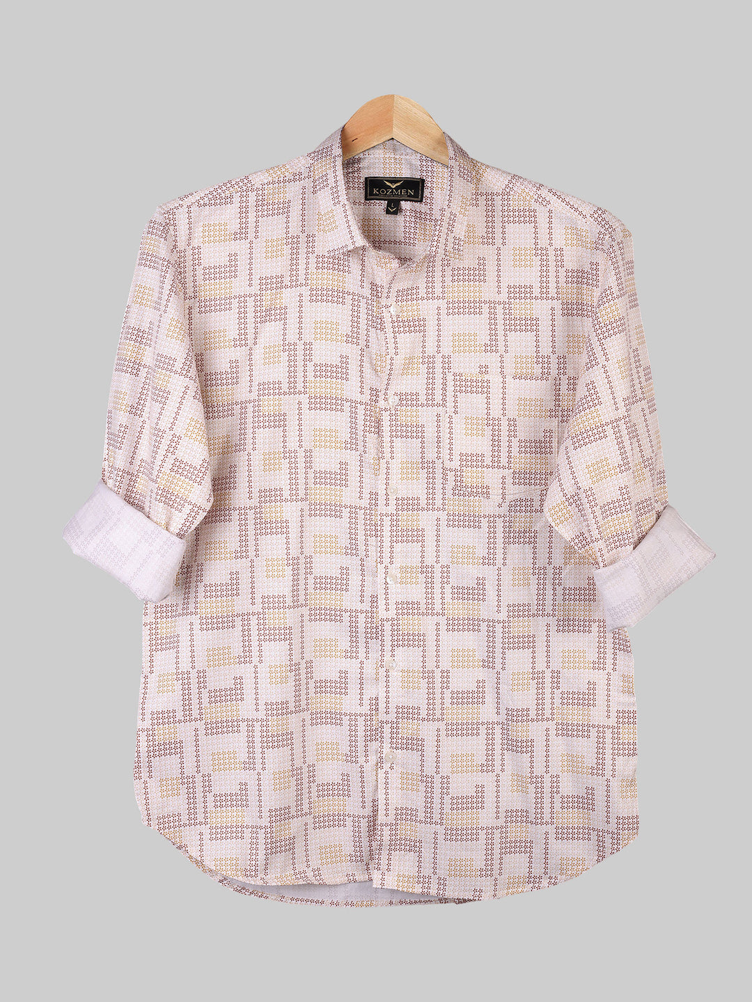 Bright Cream Flower Print Casual Cotton Shirt